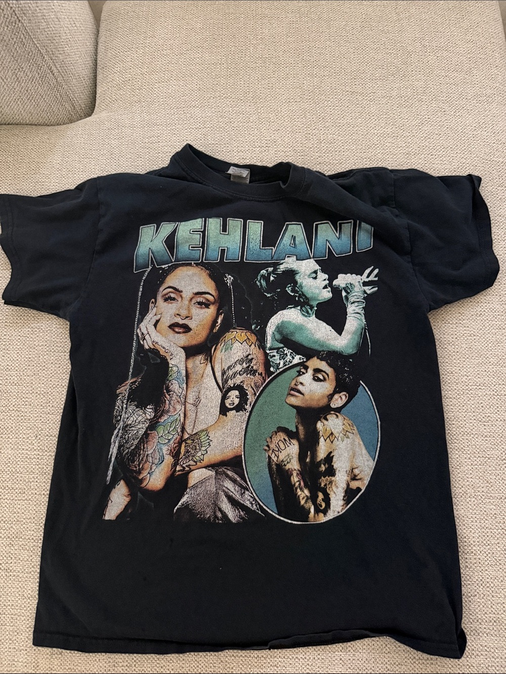 Gildan Black Kehlani Graphic Tee with Teal Accents